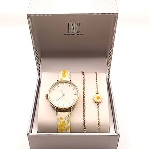 Womens INC International Concepts Yellow And White Floral Watch & Bracelets Set